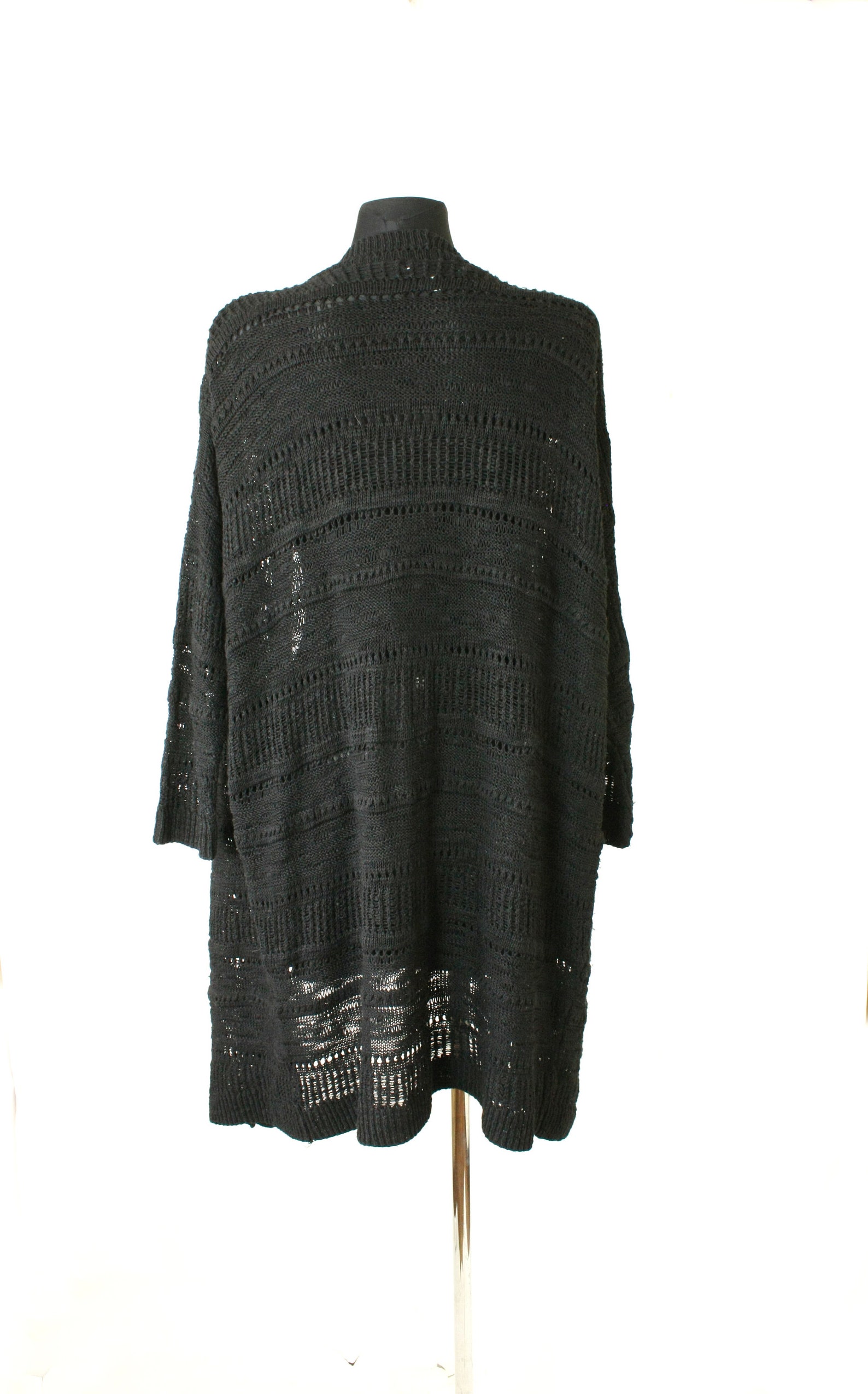 Black Crochet Knit Duster Vintage Long Knit Cardigan Cover | Etsy