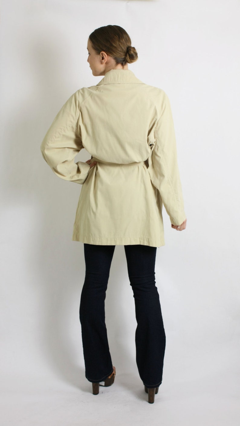 Vintage 80/'s 90/'s Beige Double Breasted Short Lightweight Belted Trench Coat