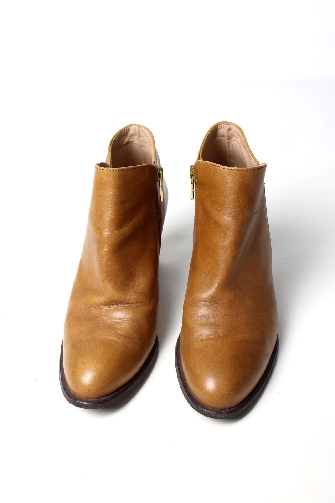 Vintage 90's Camel Brown Leather Pointed Toe Ankle Boots (EUR 39), foto 3 di 5