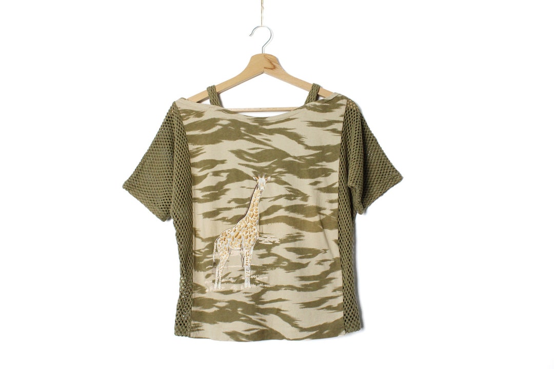 Vintage Fishnet Top: 80s Safari Giraffe Applique, Made in Italy - Etsy