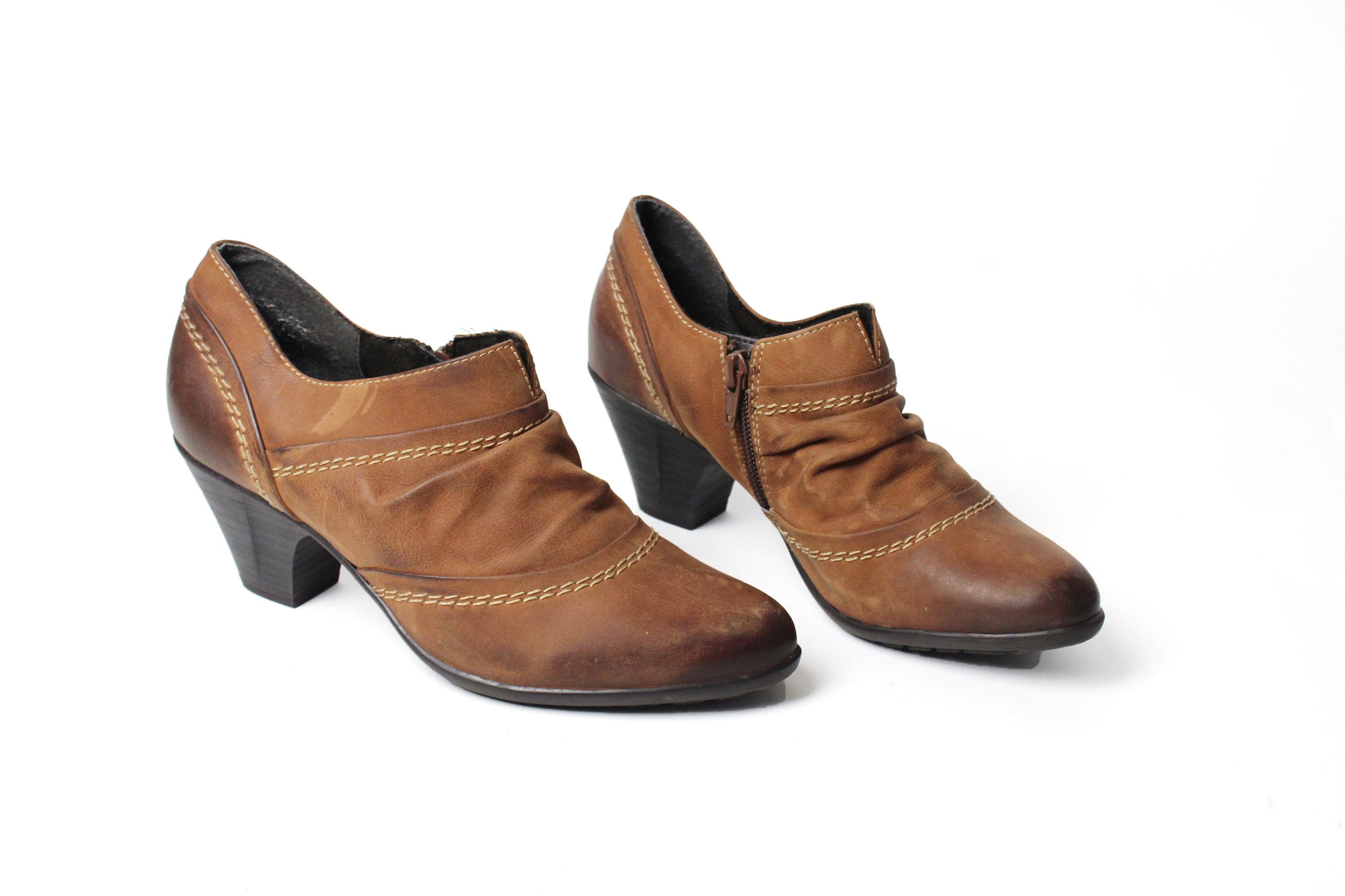Vintage Brown Leather Heeled Ankle Boots - Size US 6.5 - Etsy