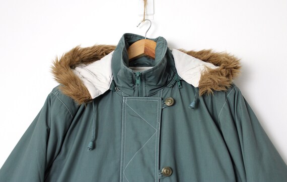 Vintage Eskimo Parka, 80's 90's Teal Green Hooded… - image 6