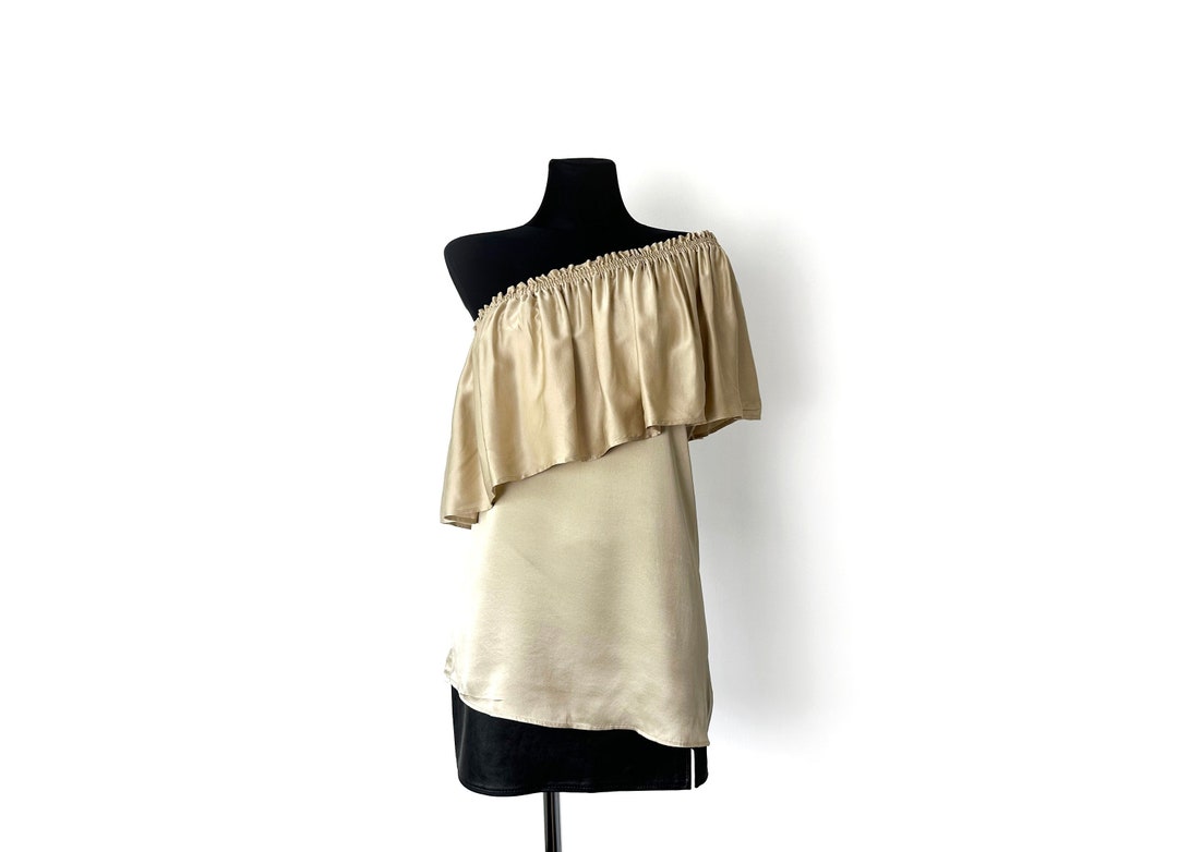 Vintage Silk One Shoulder Blouse: 90s Gold Ruffle Top - Etsy