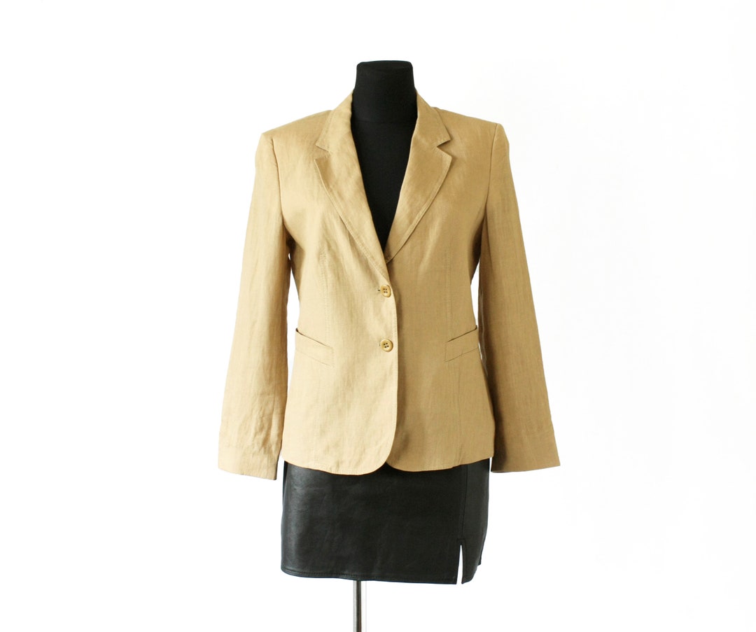 Vintage Tan Beige Linen Blazer 90's Women Linen Suit Etsy
