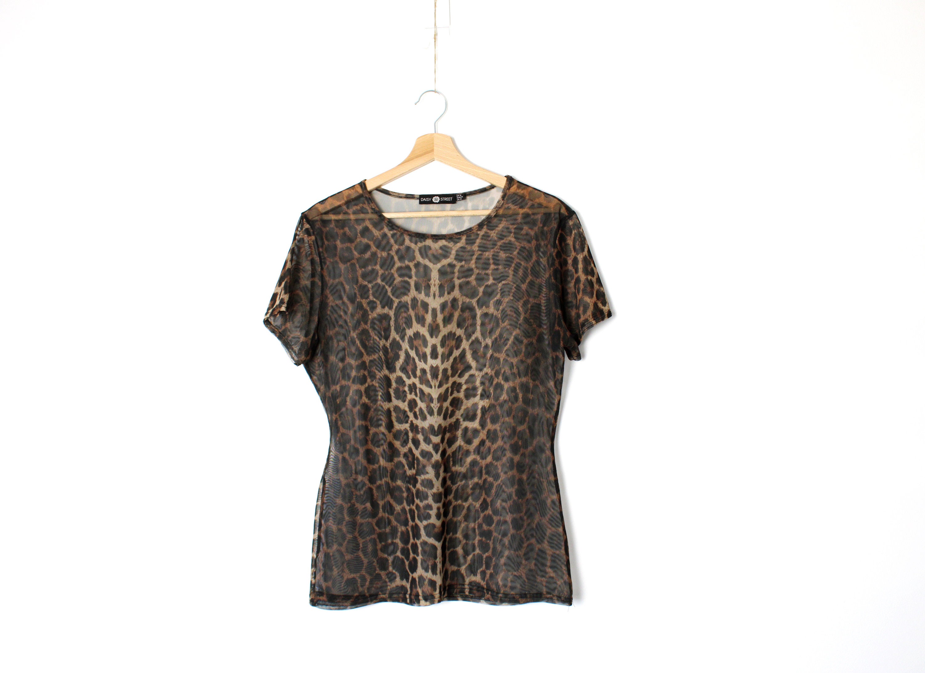 Vintage Mesh Leopard Print T-shirt, 90's See Thru Animal Print