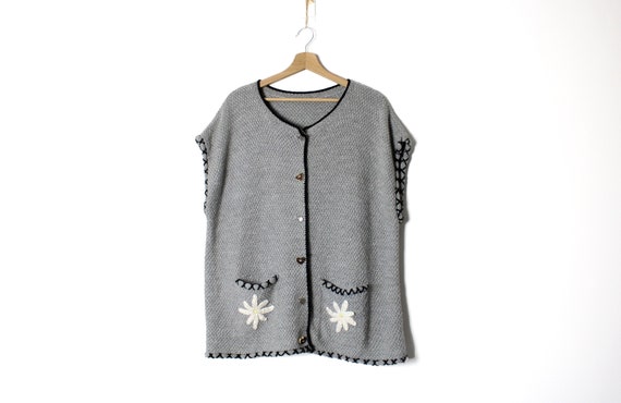 Vintage handmade knit loden vest, Grey dirndl fol… - image 1