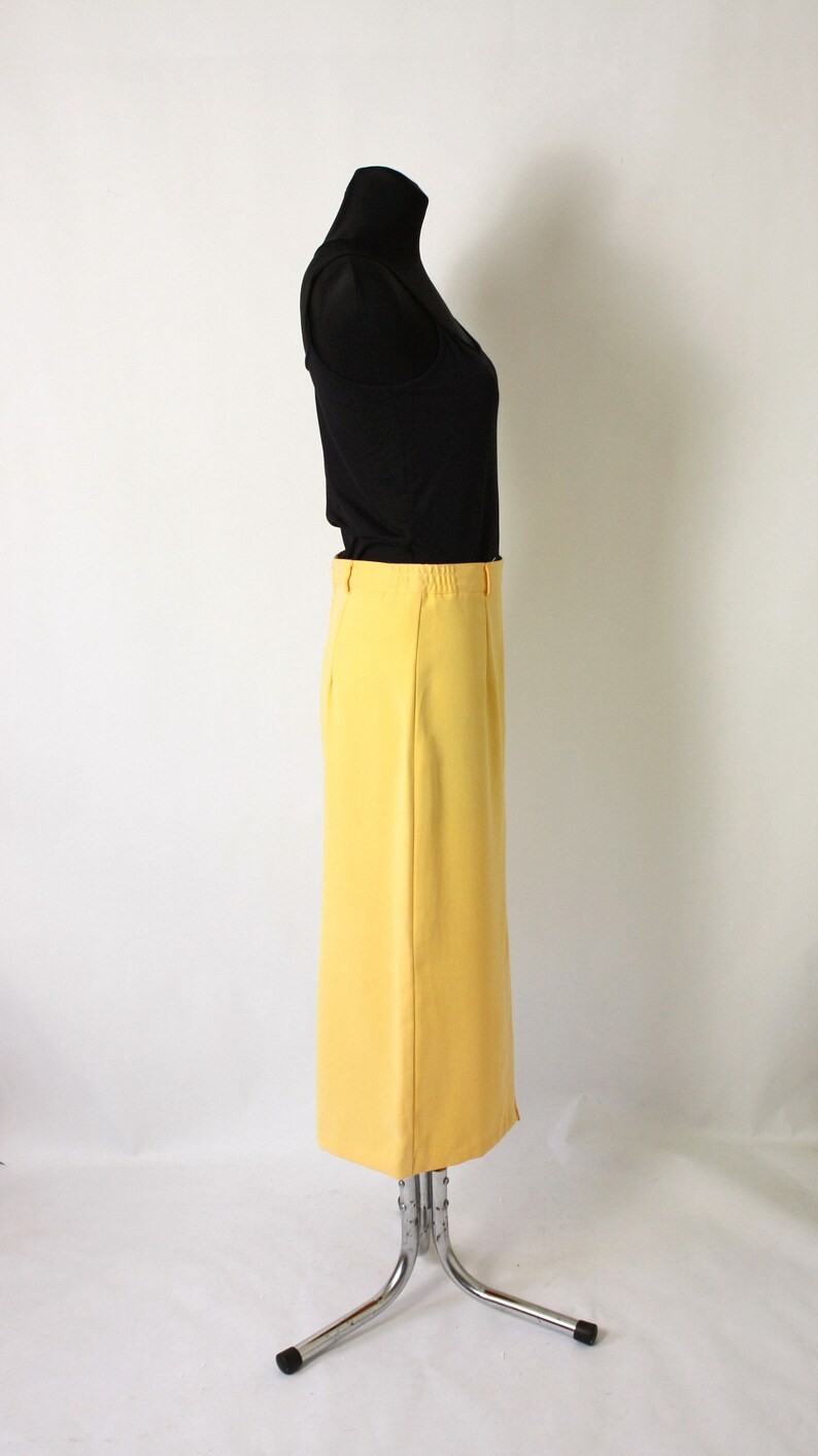 Vintage Yellow Pencil Skirt 80/'s Midi Skirt High Waisted Skirt