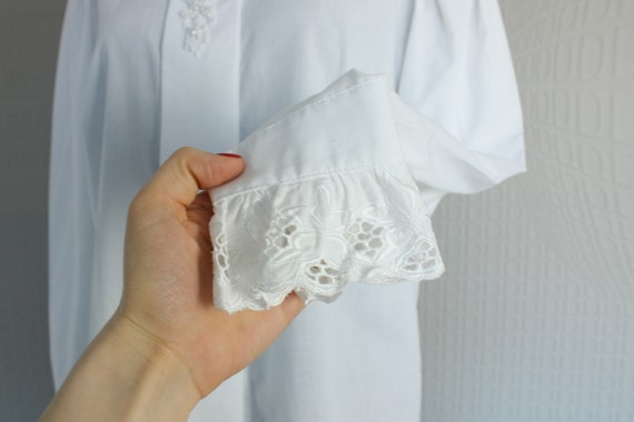 Vintage White Ruffled Loden Blouse, Victorian Lac… - image 4