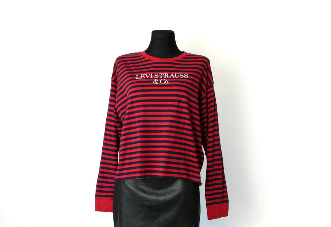 Levi's 90's Blau Rot Gestreifter Crop Pullover mit