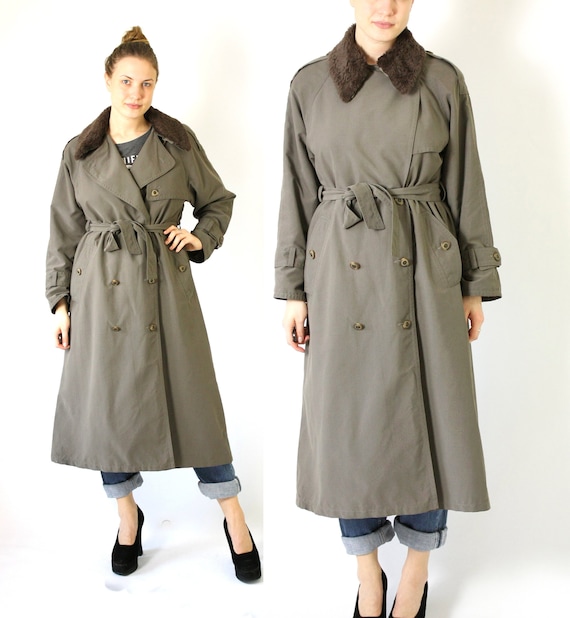 Vintage Trench Coat Women, Army Green Trench, 70's