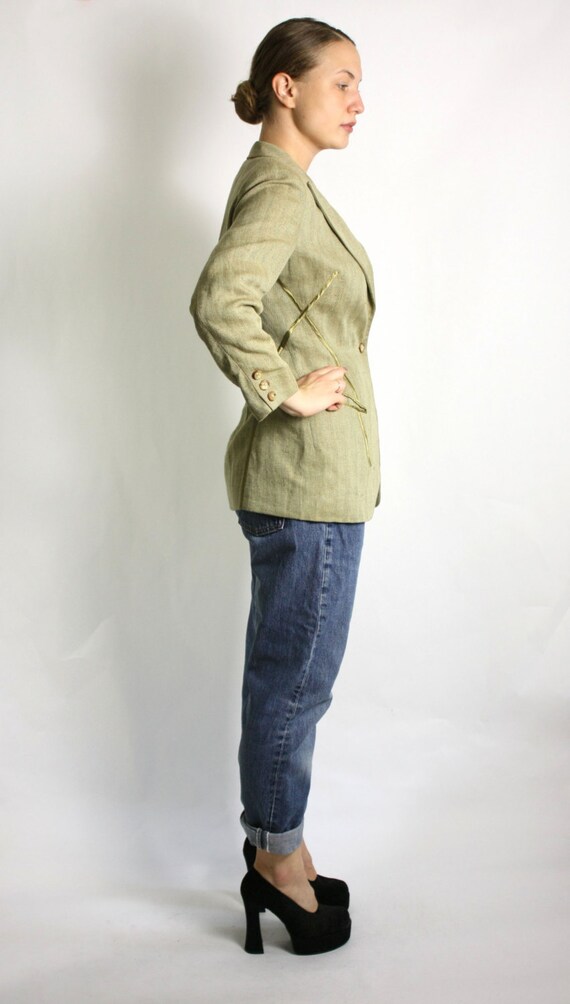 ジャケット・アウター 80s 90s EURO linen tailored jacket beige Vintage 80's 90'S Trussardi Beige Pure Linen Fitted Long Jacket