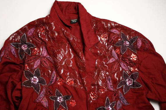 Vintage 80's Burgundy Wine Red Viscose Jacket wit… - image 5