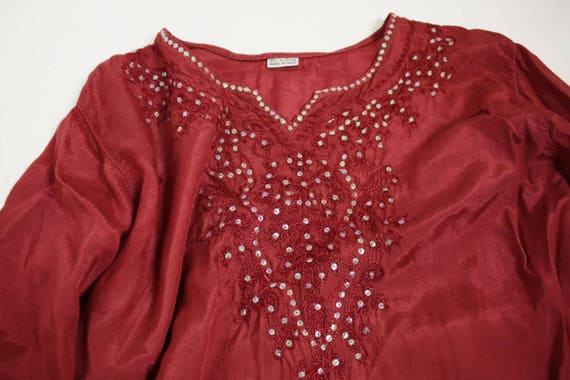 Vintage 70's 80's  Burgundy Red Embroidered Tunic… - image 4