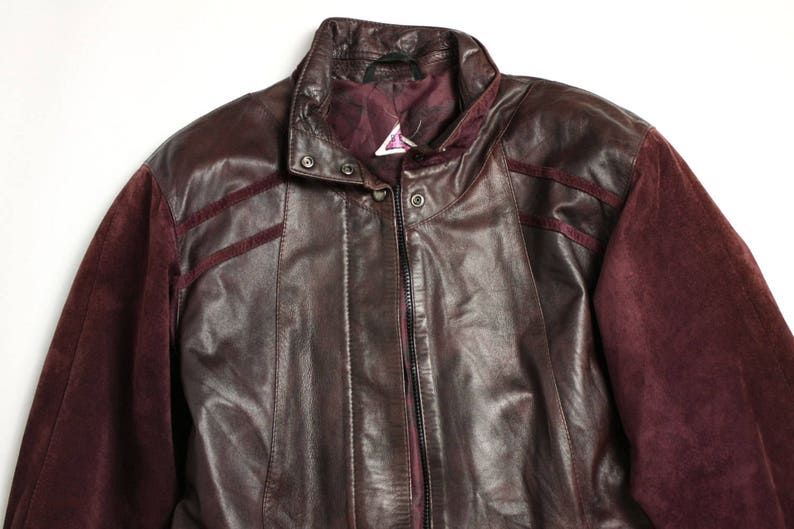 Vintage 70/'s 80/'s Brown /& Burgundy Leather Suede Belted Coat Jakcet Small to Medium