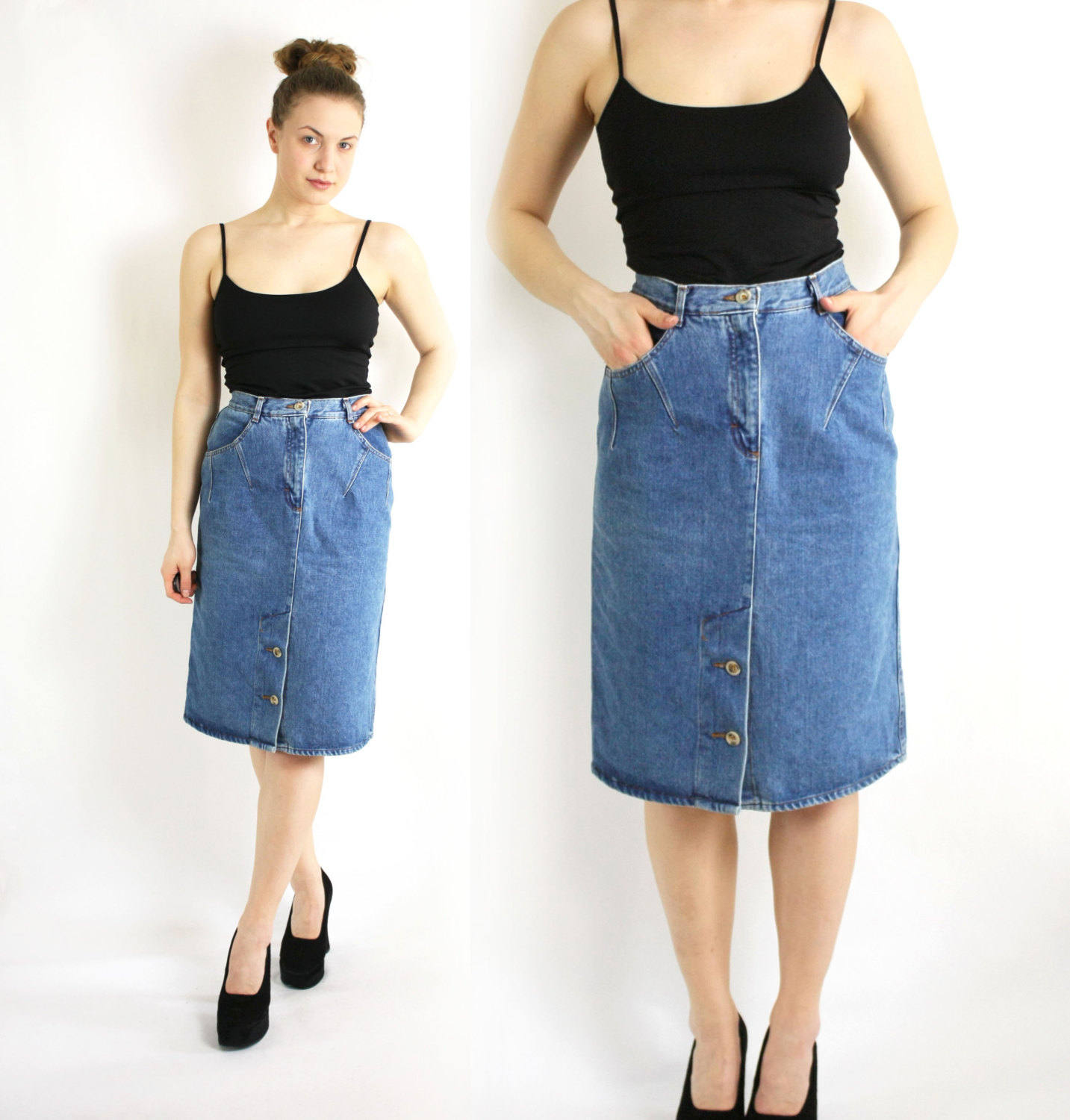 スカート Vintage Vivaldi blue denim pencil skirt スカート Vintage Vivaldi blue denim pencil skirt Vintage