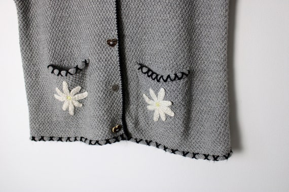 Vintage handmade knit loden vest, Grey dirndl fol… - image 3