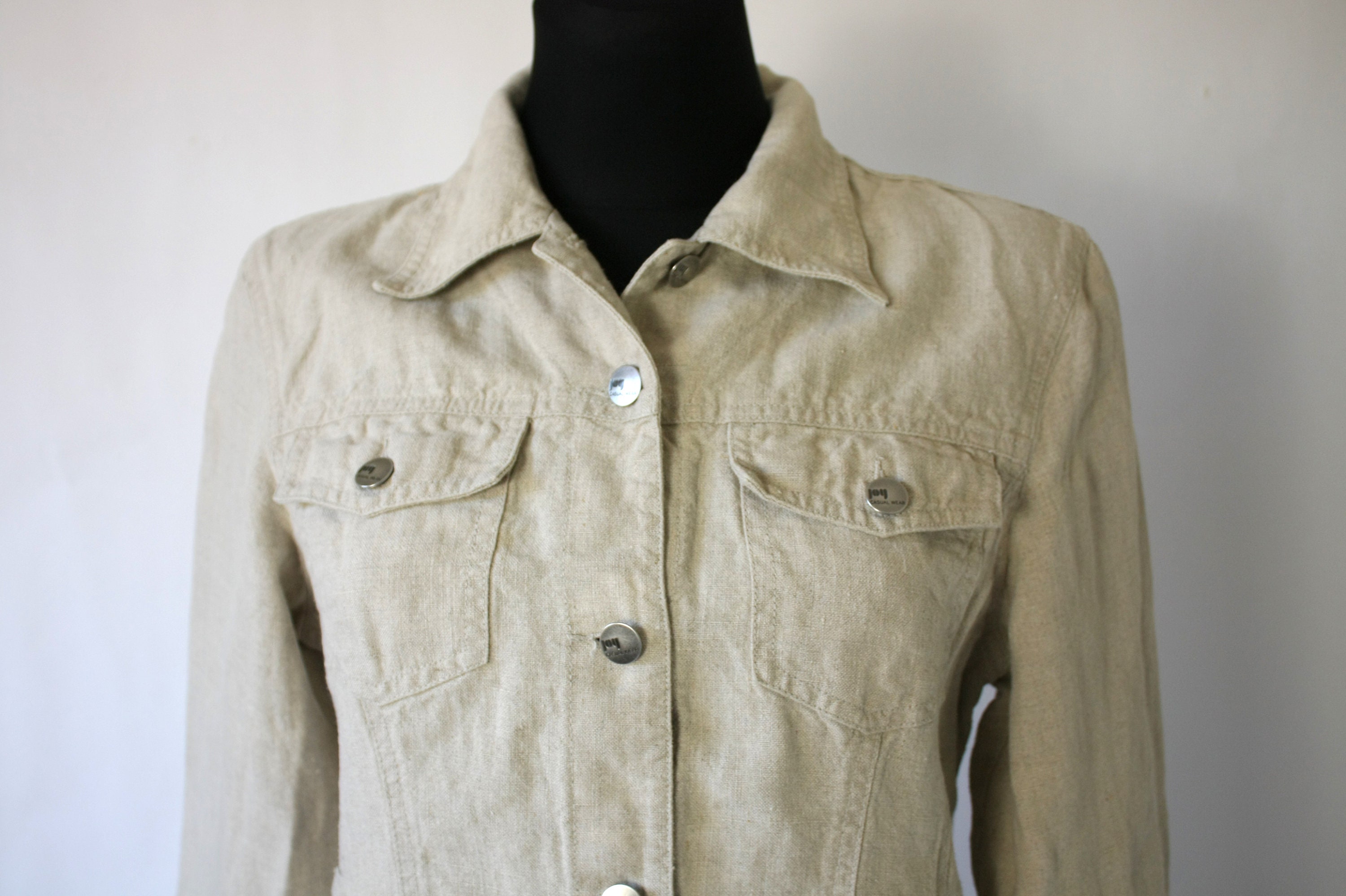 Vintage 90's Pure Linen Beige Button Down Jacket Blazer