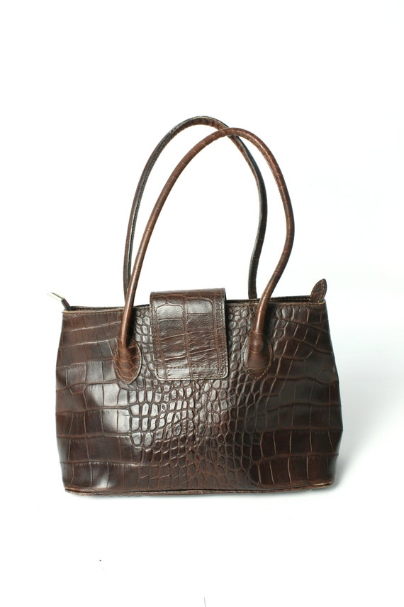 Vintage croco embossed bag,80's 90's Italian Dark… - image 3