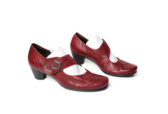 Vintage 80's 90's Gabor Red Leather Mary Janes Ro… - image 1