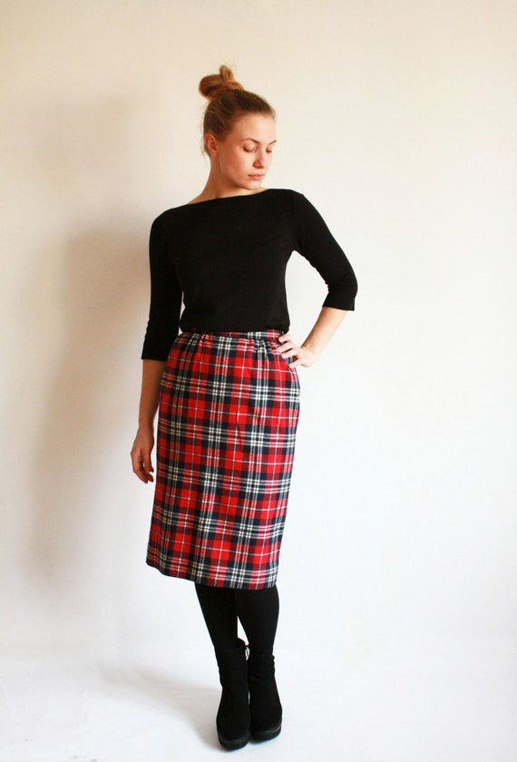 Jupe Crayon Pendleton Vintage - Laine Stretch - Noir - Taille 12 - Années 90