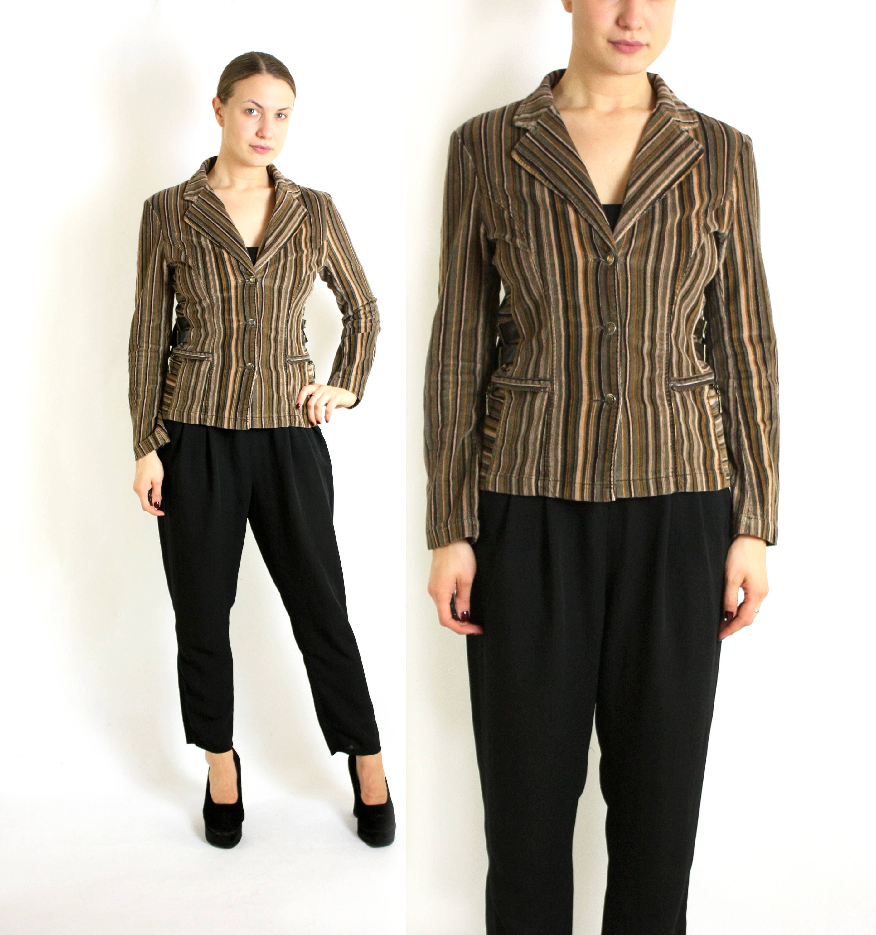 ジャケット・アウター 80s 90s EURO velour corduroy design coat Vintage 80s Corduroy Blazer 2-Button Sport Jacket S/M