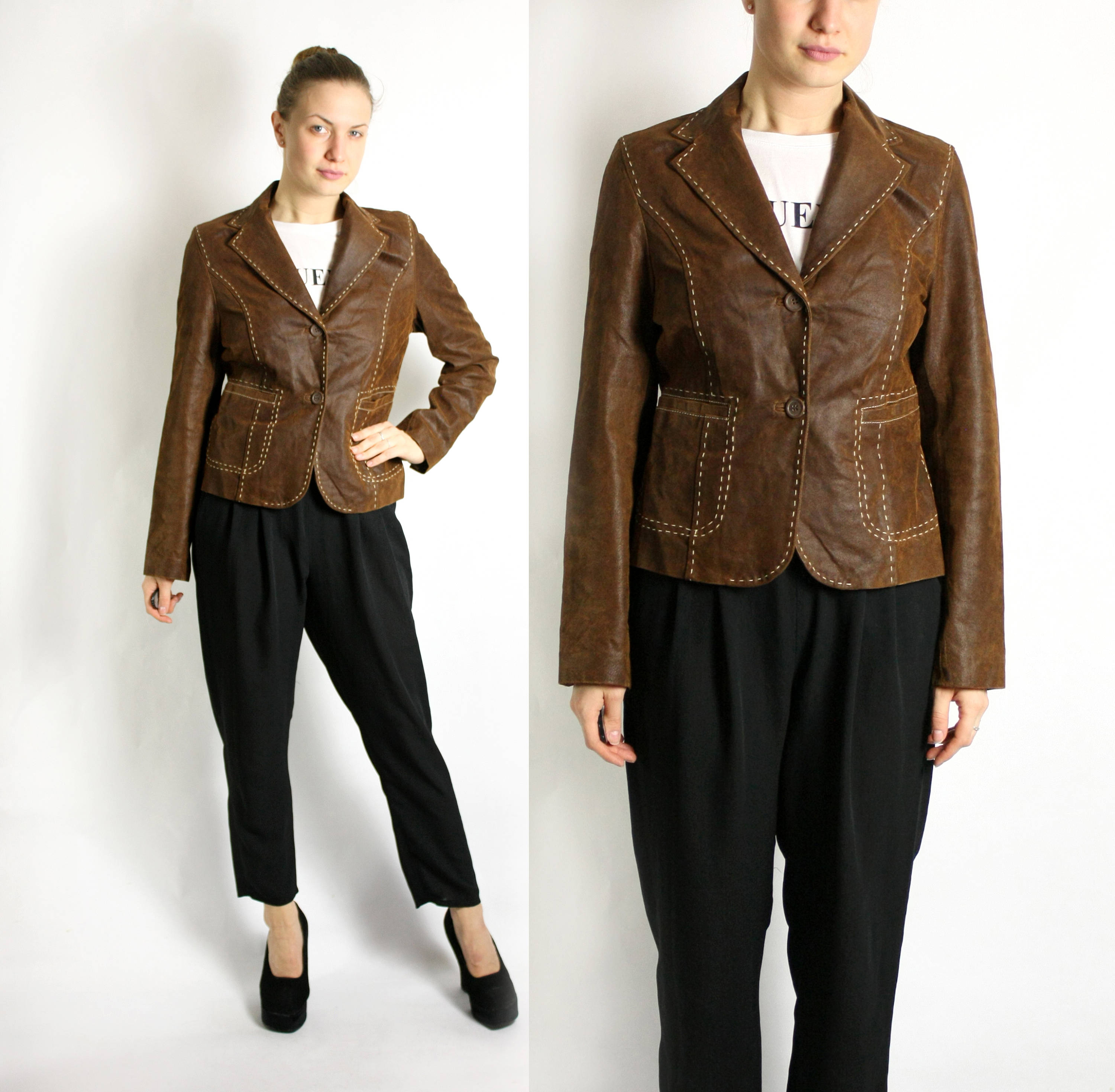 ヴィンテージ 90 年代 ブラウン スエード 襟付き フィット