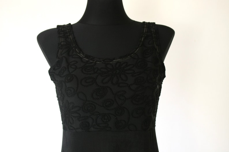 Small to Medium Black Skater Mini Dress Vintage 90/'s Black Slinky Baby Doll Dress Empire Waist
