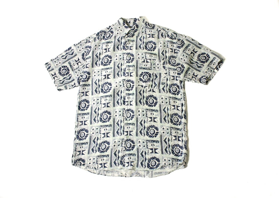 Vintage 90s Silk Abstract Print Shirt: Lightweight Boho Button-Down, foto 2 di 4