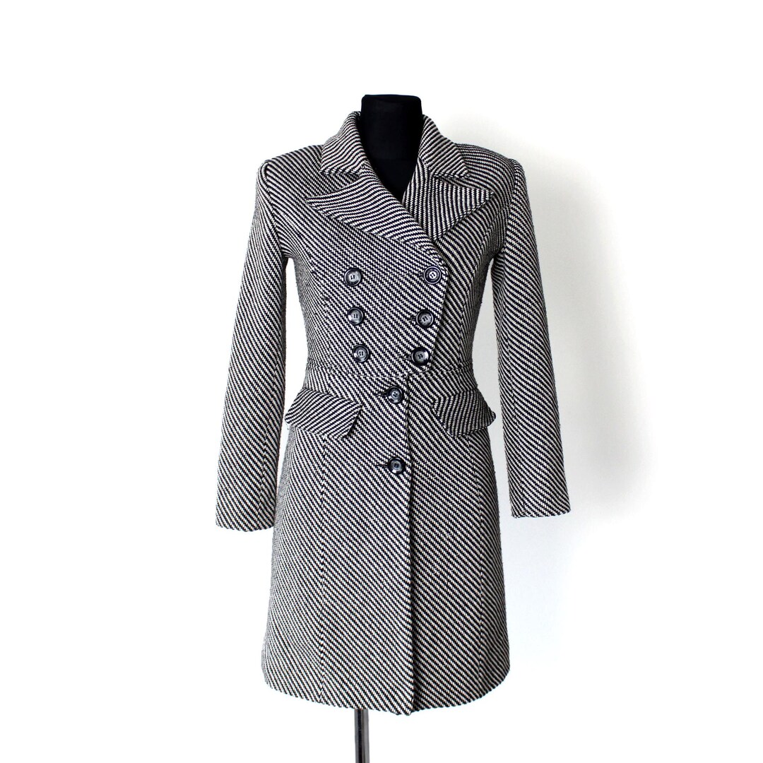 90s Vintage Black & White Tweed Wool Coat 18 main image 1