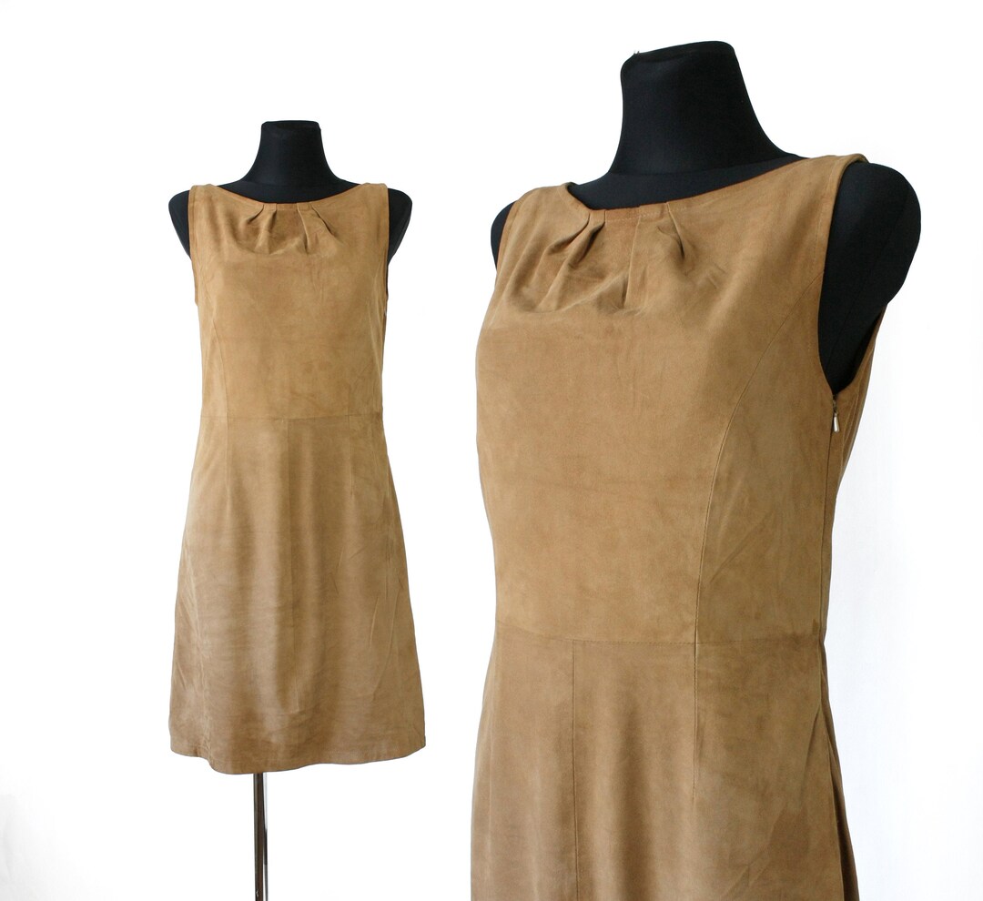 Vintage Brown Suede Mini Dress With Embroidered Detailing main image 1