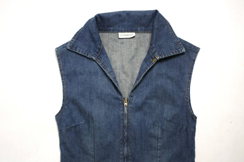 Vintage 90/'s Blue Denim Stretch Tight Romper Knee Length Dress