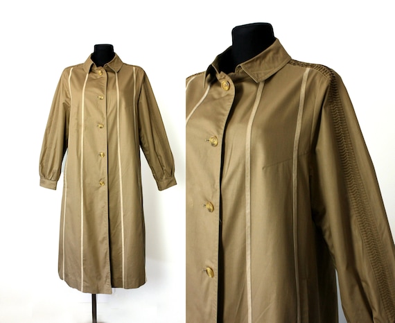 Vintage 70's 80's Brown A-Line Trench Coat, Singl… - image 1