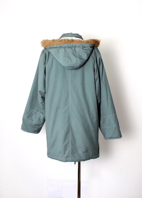 Vintage Eskimo Parka, 80's 90's Teal Green Hooded… - image 3