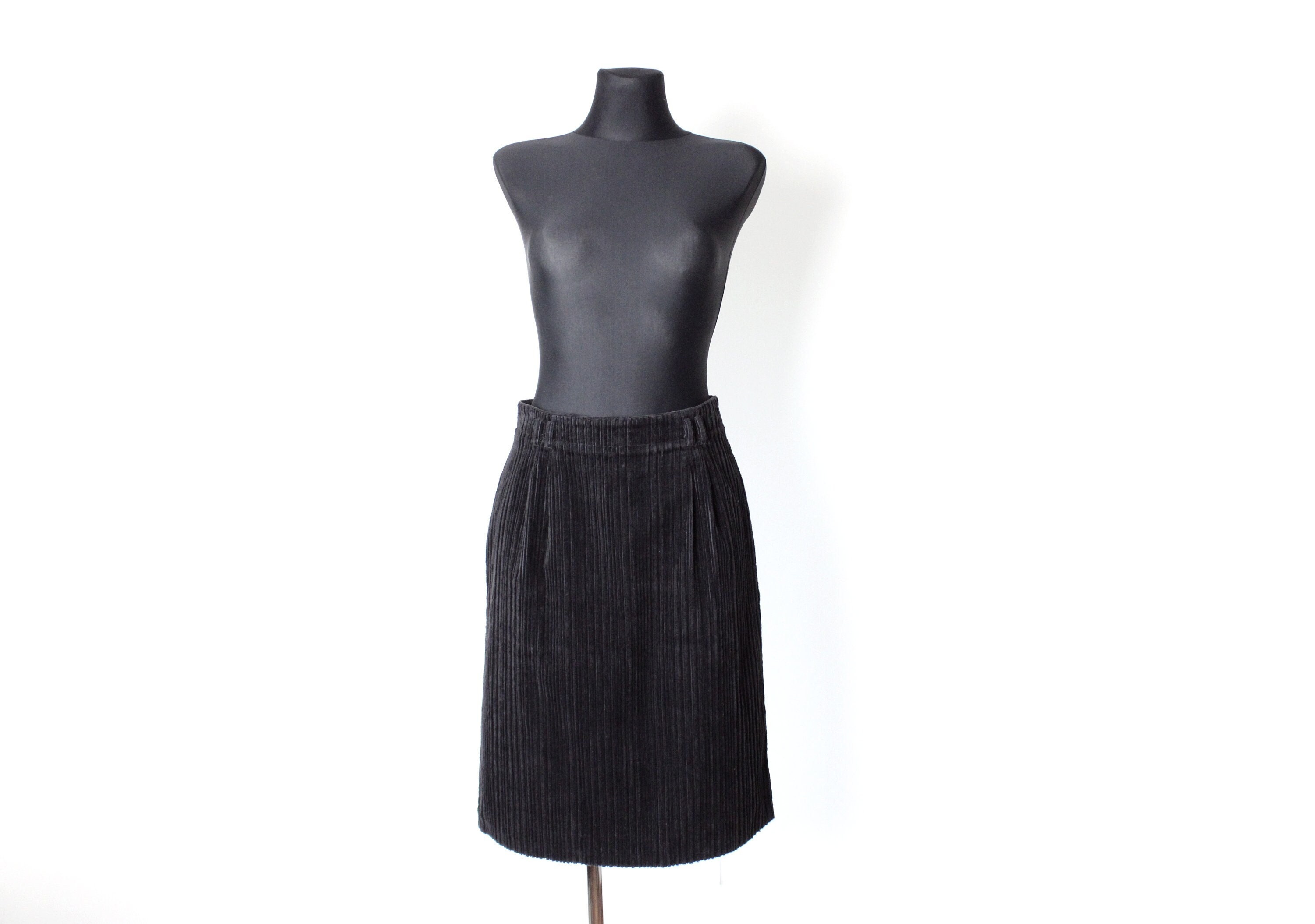 Vintage 70 s 80 s Black Corduroy Straight Midi High Waisted Skirt Size Medium Etsy UK