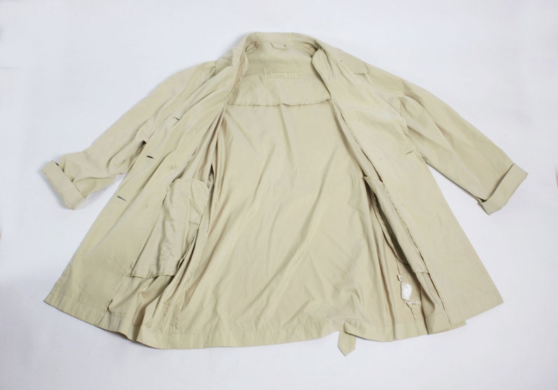 Vintage 80/'s 90/'s Beige Double Breasted Short Lightweight Belted Trench Coat