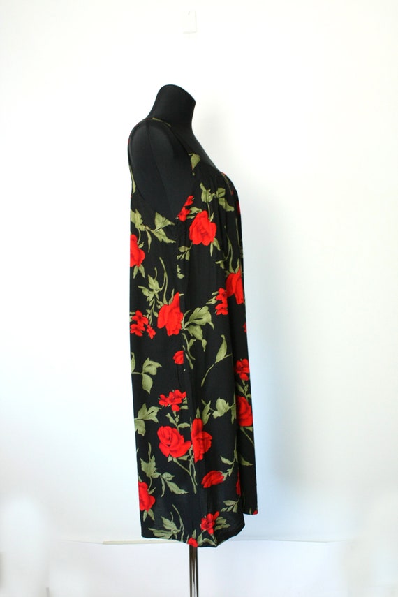 Vintage Roses Viscose Dress,  90's Red  Black Flo… - image 3