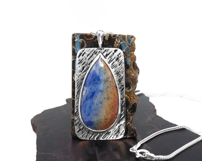 Featured listing image: Dumortierite Necklace In Sterling Silver - Handmade Solid Sterling Dumortierite Pendant with Chain