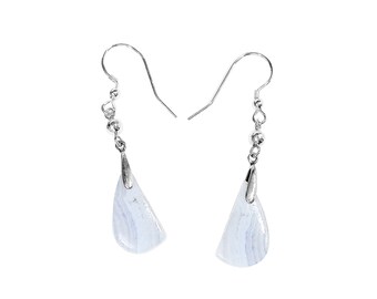 Sterling Silver Blue Lace Agate Earrings - Dove Gray - Dove Grey
