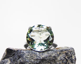 Huge Green Amethyst Ring in Sterling Silver - Large Faceted Green Prasiolite Cocktail Ring - US Size 6