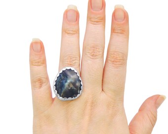 Big and Chunky Natural Blue Sapphire Ring in Sterling Silver - US Size 8 1/2 - Cocktail Ring - Large Stone Ring - September Birthstone