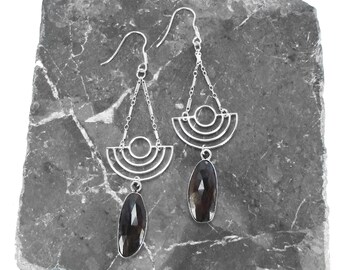 Sapphire Earrings in Sterling Silver - Modern Geometric Gemstone Earrings - Multi Color Sapphire Dangle Earrings