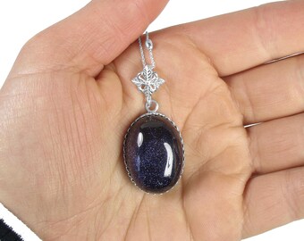 Blue Sunstone Necklace in Sterling Silver - Something Blue - Sunstone Pendant with Chain