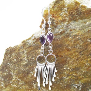 Amethyst Earrings in Sterling Silver Sterling Fringe Dangle Earrings February Birthstone Purple Jewelry image 2