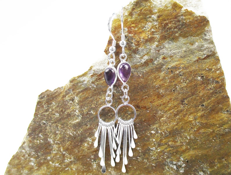 Amethyst Earrings in Sterling Silver Sterling Fringe Dangle Earrings February Birthstone Purple Jewelry image 2