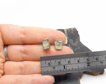 Natural Green Amethyst Stud Earrings In Sterling Silver - Pale Rough Stone Prasiolite Jewelry - Raw Green Amethyst
