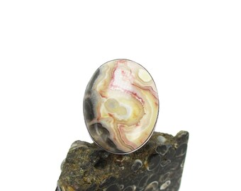 Huge Crazy Lace Agate Ring in Sterling Silver - Large Stone Ring - US Size 9 1/2