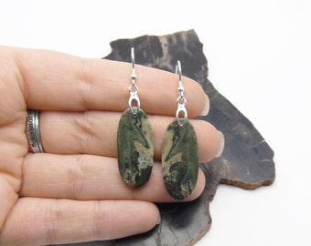 Green Zebra Jasper Earrings Sterling Silver - Dangle Earrings - Jasper Jewelry