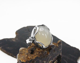 Moonstone Ring in Sterling Silver - Large Chunky Heavy White Moonstone Statement Ring - US Size 7