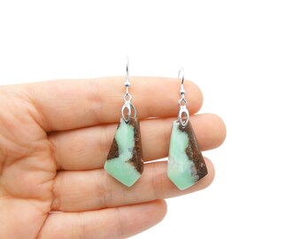 Green Chrysoprase Earrings in Sterling Silver - Dangle Earrings