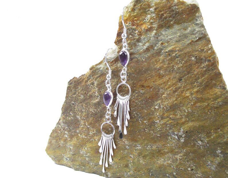 Amethyst Earrings in Sterling Silver Sterling Fringe Dangle Earrings February Birthstone Purple Jewelry image 3